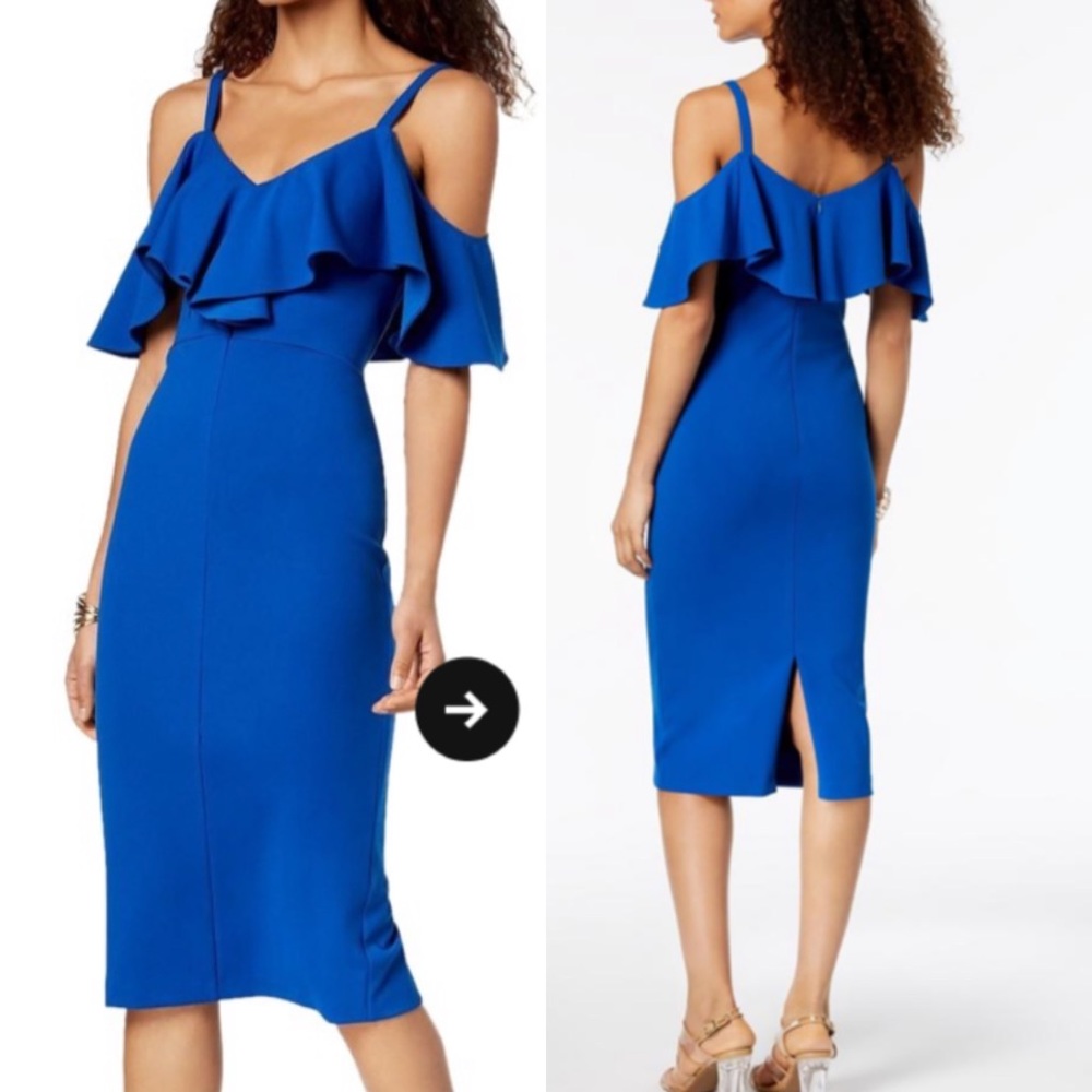 Rachel Roy Blue Ruffled Cold-shoulder Midi dress